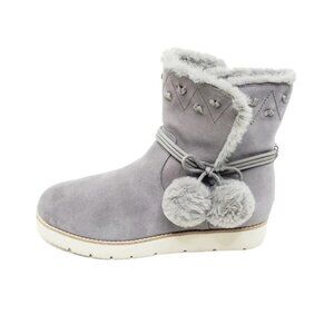 Jack Rogers Taupe Waterproof Suede Pom Pom Ankle Boots Faux Fur Womens Size 8
